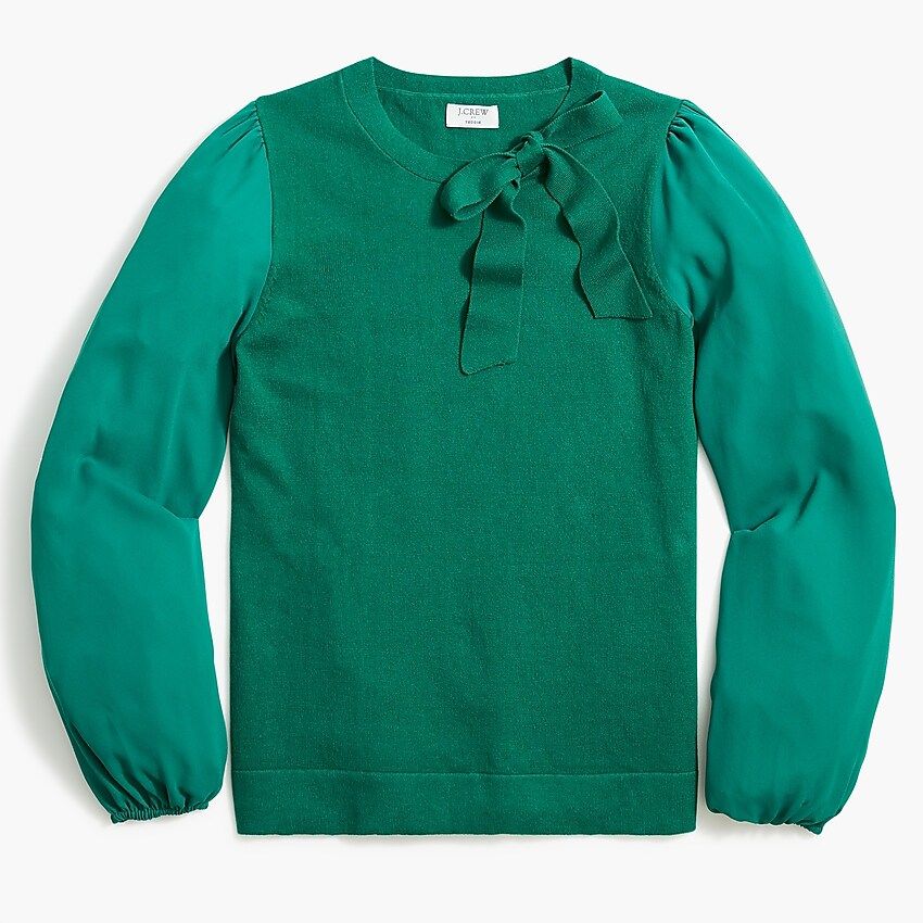 Mixed-media sweater with bow | J.Crew Factory