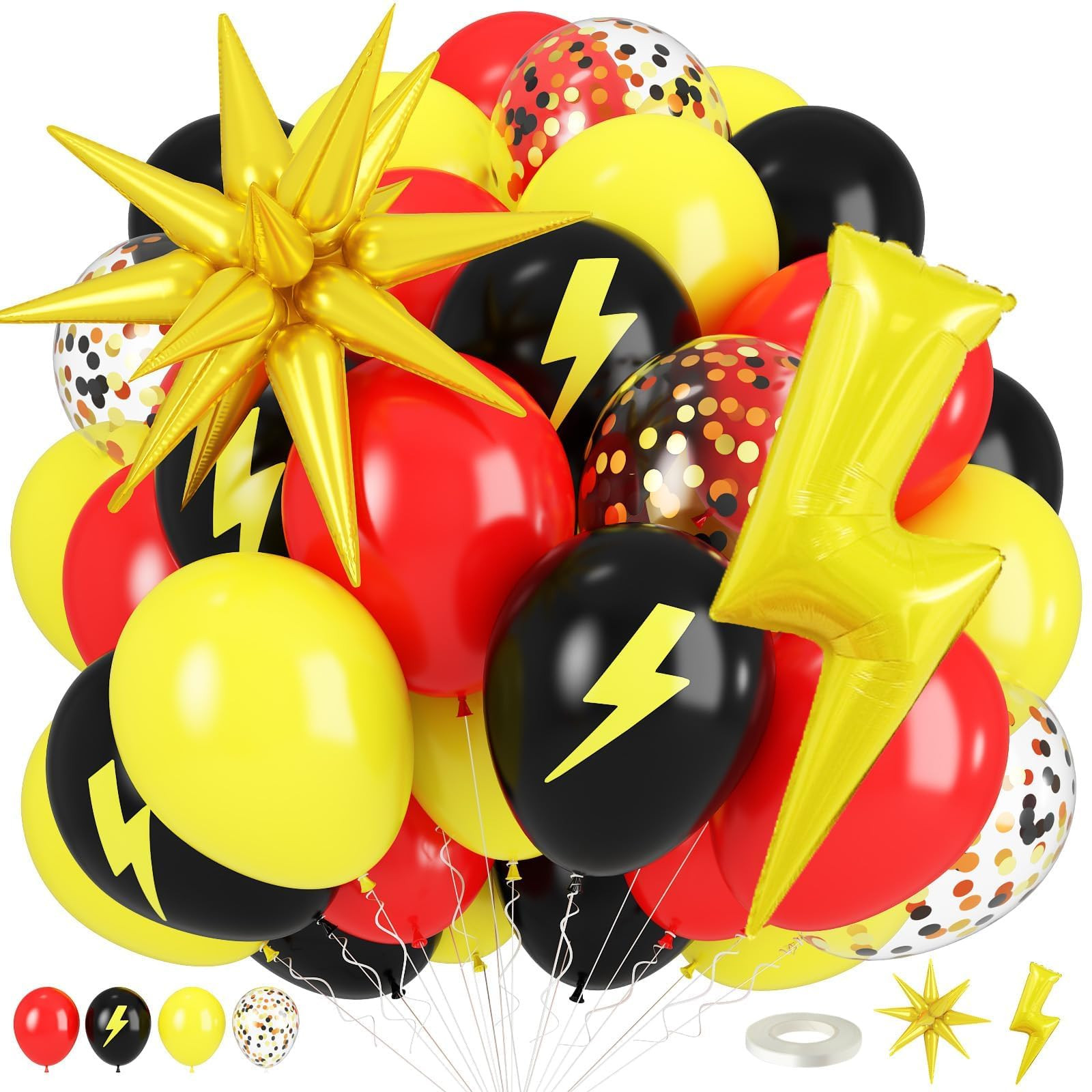 Red Yellow Black Balloons, Cartoon Theme Balloons with 36 Inch Lightning and 22 Inch Star Foil Ba... | Amazon (US)