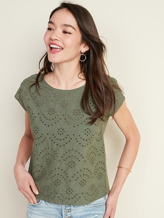 Eyelet-Front Dolman-Sleeve Top for Women | Old Navy (US)