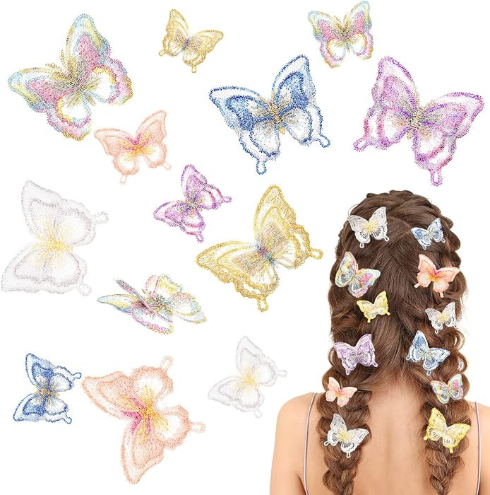 WILLBOND 18 Pcs Butterfly Hair Clip Double-sided Lace Embroidery Fairy Butterfly Hair Pins Access... | Amazon (US)