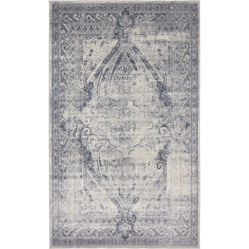 Abbeville Oriental Gray/Dark Blue Area Rug | Wayfair North America