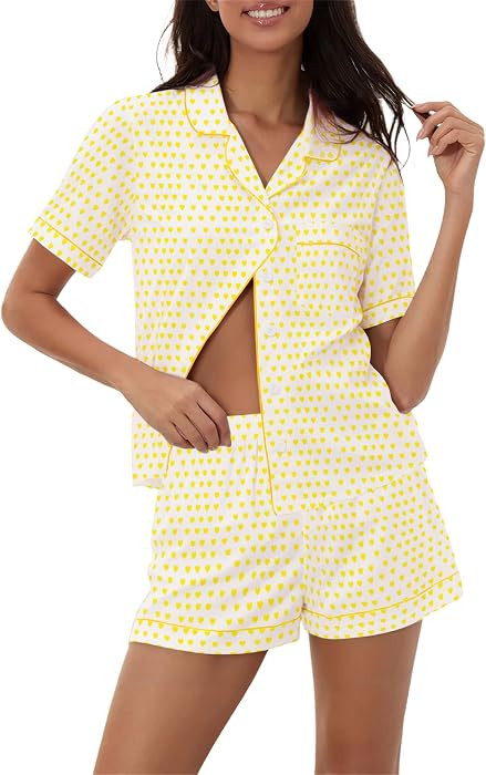 Ammiko Womens Pajamas Set Y2k Loungewear Pajama Button Down Top and Shorts Monkey Beach Short Sle... | Amazon (US)