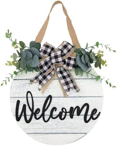 3D Welcome Wreaths for Front Door | Farmhouse Welcome Sign for Front Door | White Horizontal Conc... | Amazon (US)