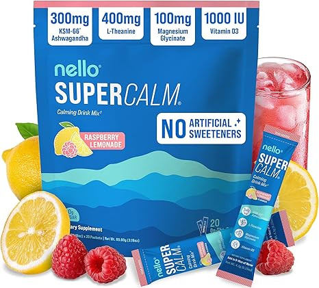 Nello Supercalm Powdered Drink Mix, Cortisol Reducer and Sleep Aid Supplement, L Theanine, Ksm-66... | Amazon (US)