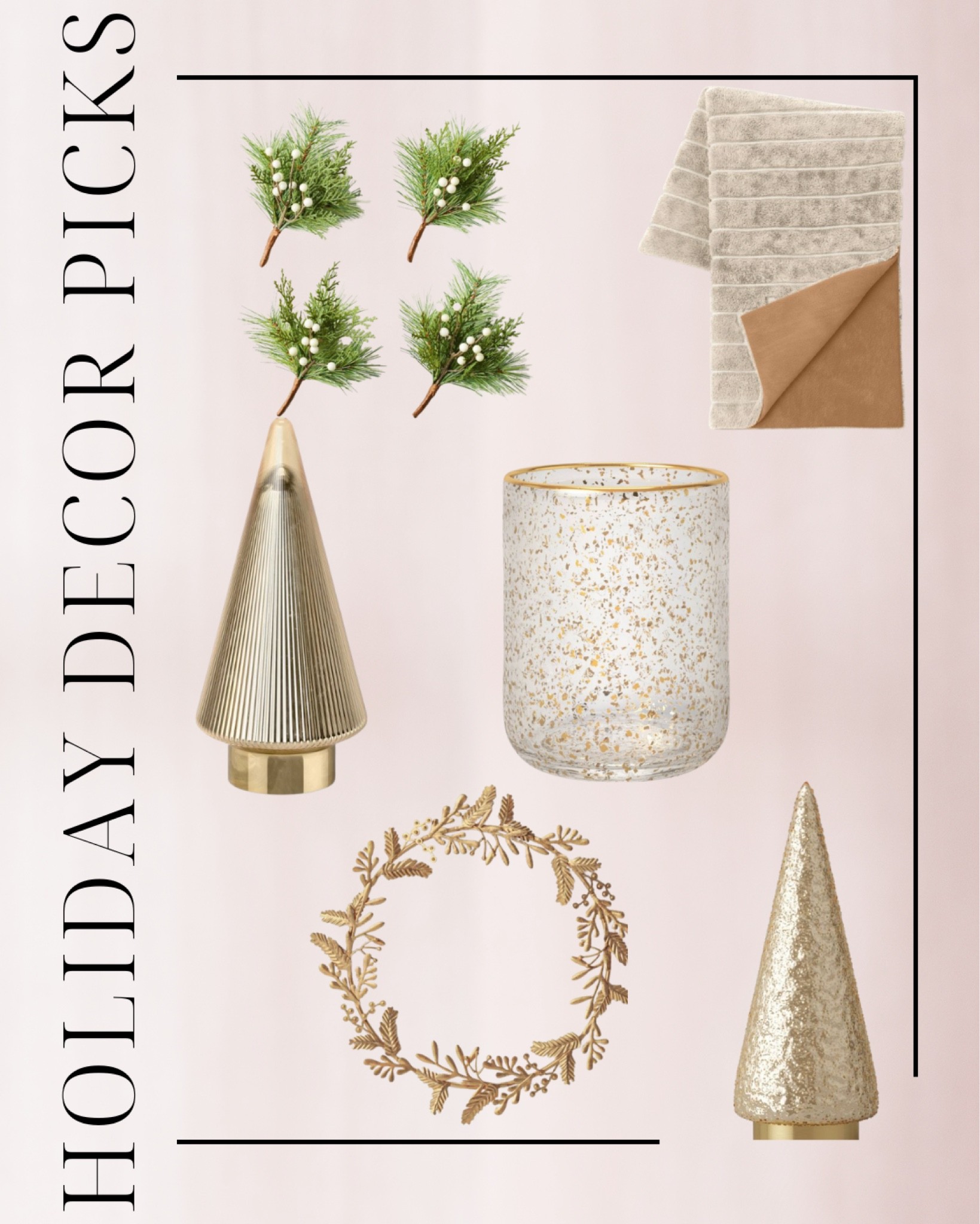 Holiday home decor picks, ceramic trees, metallic, gold, votive, gold wreath, faux fur throw blanket, faux greenery 

#LTKSeasonal #LTKHoliday #LTKhome