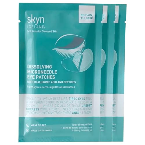 skyn ICELAND Dissolving Microneedle Under Eye Patches with 39% Hyaluronic Acid and Peptides, No Slip Overnight Eye Mask for Fine Lines, Wrinkles and Firming, Vegan, All Skin Types, 3 Pairs | Amazon (US)