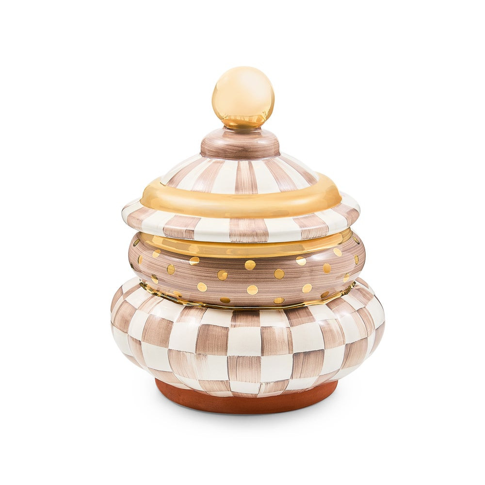 Mocha Check Ceramic Groovy Canister | MacKenzie-Childs
