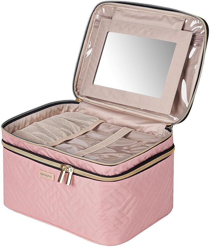 8.8L Double Layer Travel Makeup Bag With Mirror For Women, Large Cosmetic Case, Organizer for Tra... | Amazon (US)