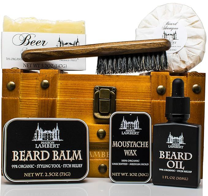 Maison Lambert Ultimate Beard Kit Contains: Organic Beard Balm, Organic Mustache Wax, Organic Bea... | Amazon (US)