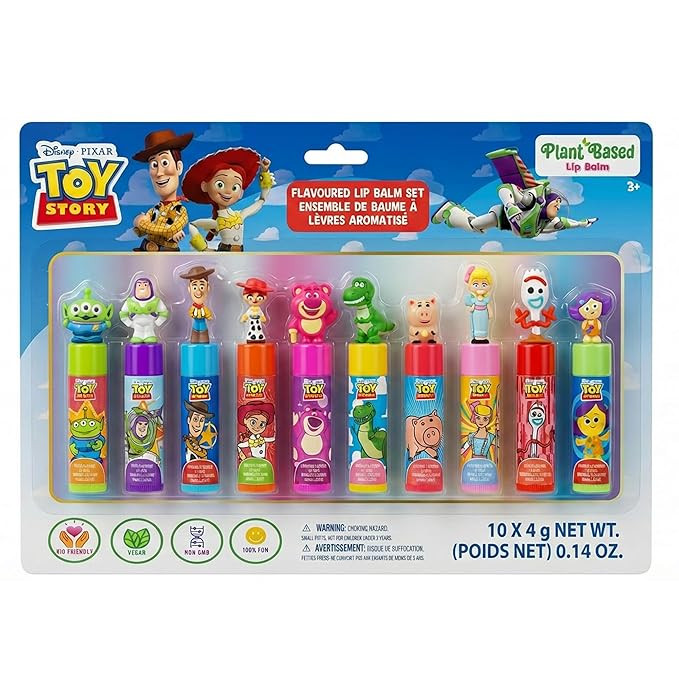 Toy Story 10 Piece Plant Based Lip Balm with Cute Toppers, Makeup Set for Girls, Boys, Toddlers, ... | Amazon (US)