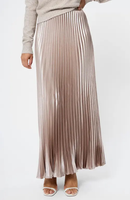 French Connection Marielle Pleated Metallic Satin Maxi Skirt in Champagne Mist at Nordstrom, Size X-Large | Nordstrom