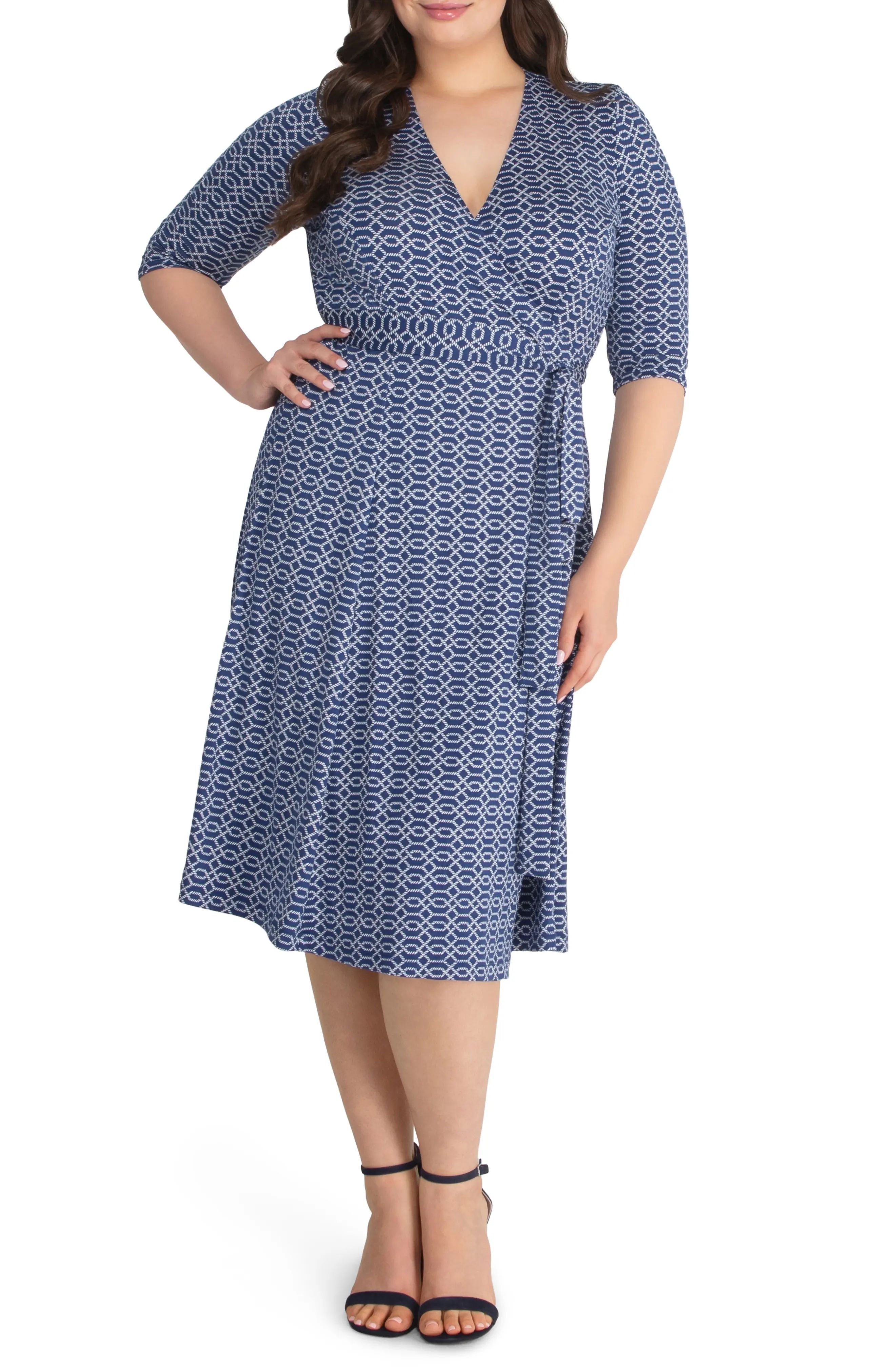 Kiyonna Essential Wrap Dress, Size 2X in Nautical Rope Print at Nordstrom | Nordstrom