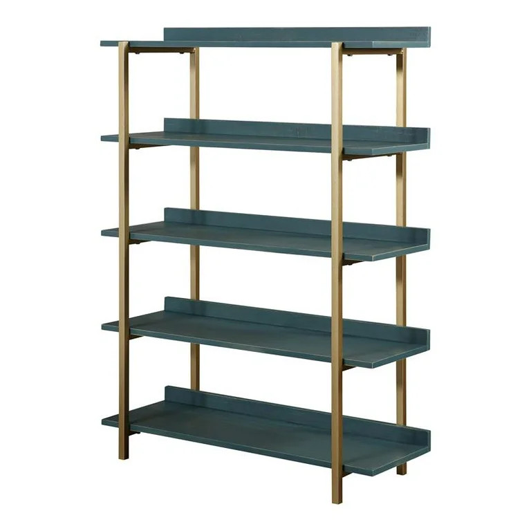 Furniture of America Teviot Wood 5-Tier Bookshelf in Antique Blue and Gold - Walmart.com | Walmart (US)