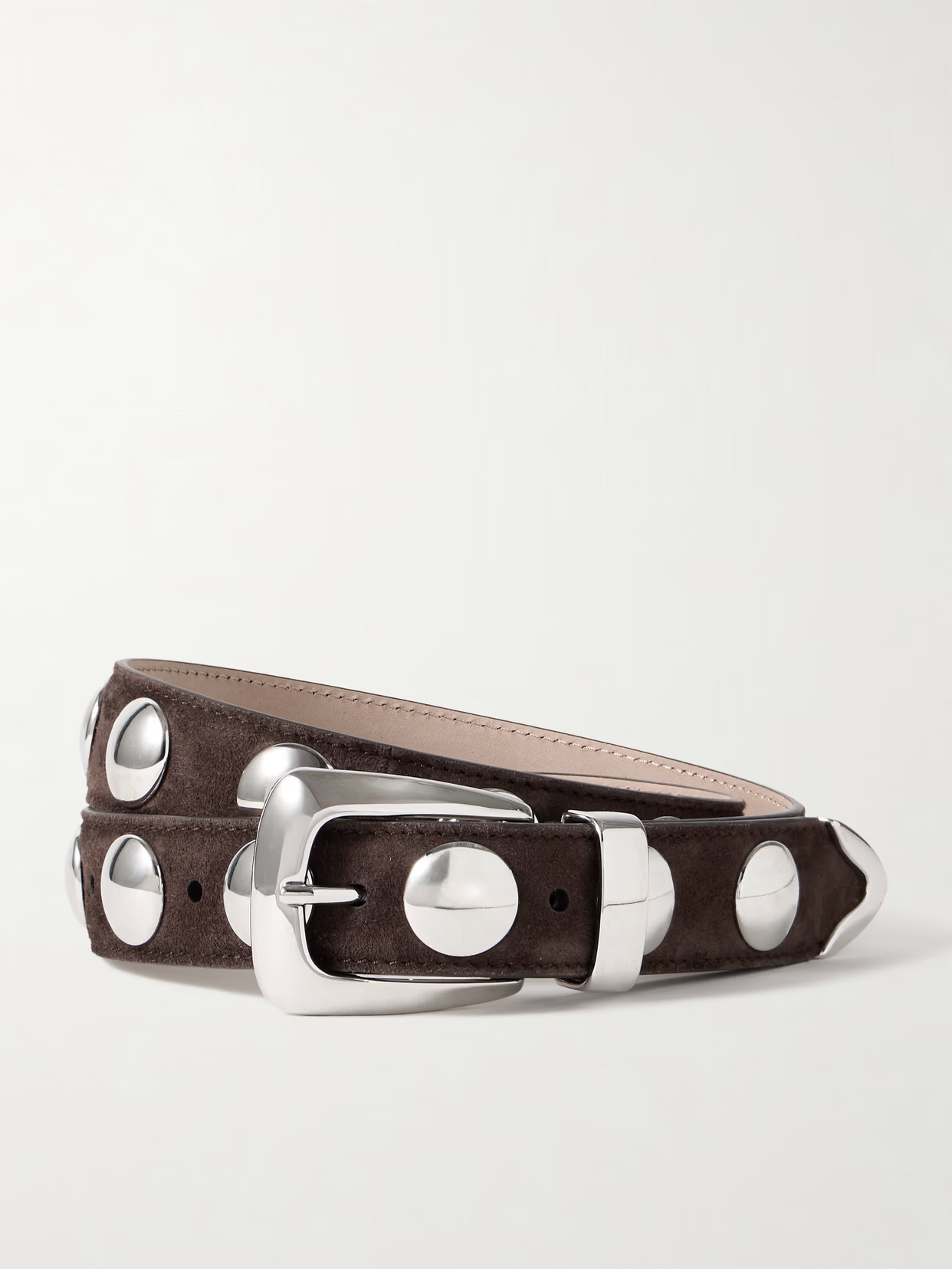 KHAITE - Benny Studded Suede Belt - Brown | NET-A-PORTER (US)
