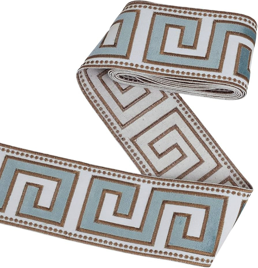 FINGERINSPIRE 3.28Yards Embroidered Drapery Trim 3-3/4 inch Wide Polyester Jacquard Grid Ribbon A... | Amazon (US)