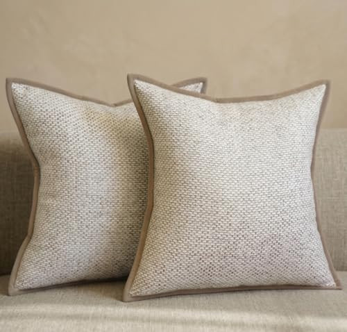 Brodera 18x18 Decorative Throw Pillow Cover – Luxury Beige Textured Pillow Cover with Taupe Piping, Premium Cushion Cover for Sofa, Couch or Bed, 1 Unit, Insert Not Included | Amazon (US)