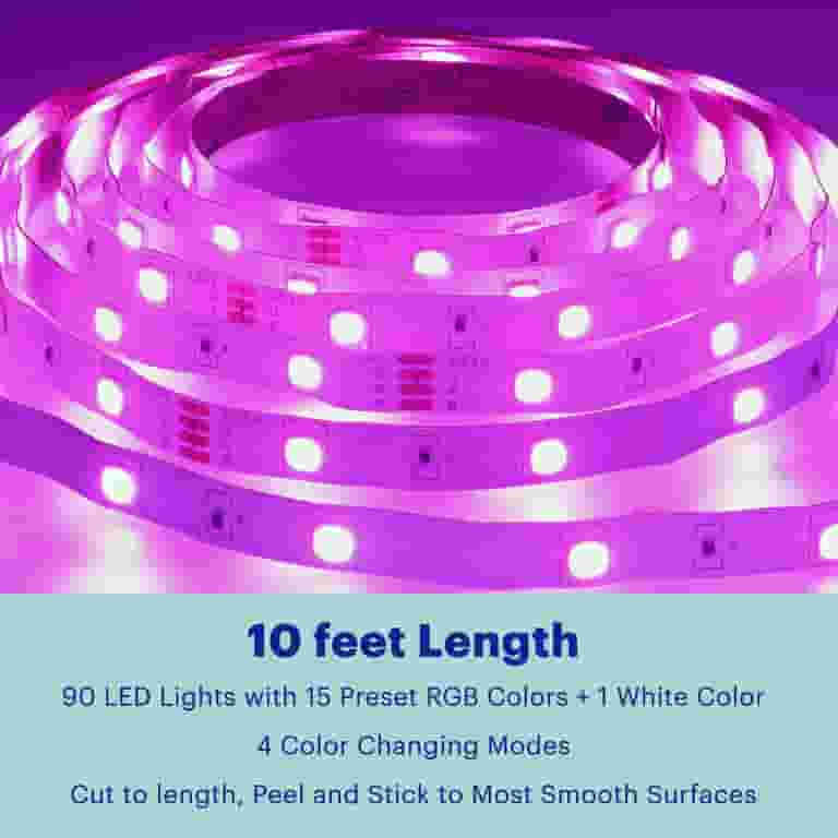 onn Multicolor LED Light Strip with Remote Control, 10' | Walmart (US)