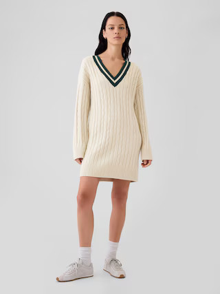 CashSoft Varsity Cable-Knit Mini Sweater Dress | Gap (US)