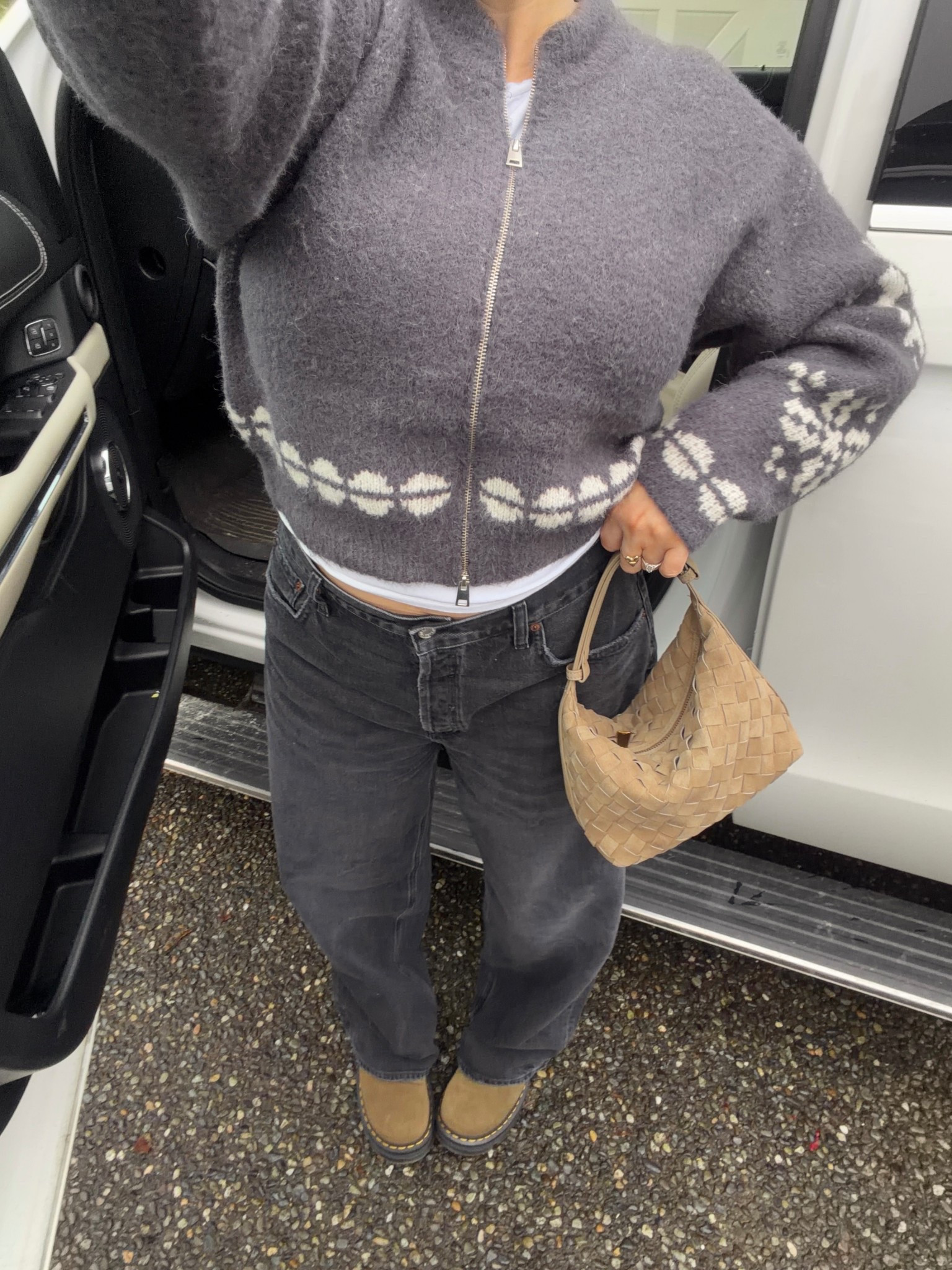 Sweater and tee tts M. Perfect Abercrombie layering tee  Jeans low rise soft rigid denim true to size for this baggy fit! Etsy fuzzy purse. Dr marten slides are platforms, comfy, true to size 


#lowrisejeans #agolde #bresheppard #baggyjeans #sweater #lspace 