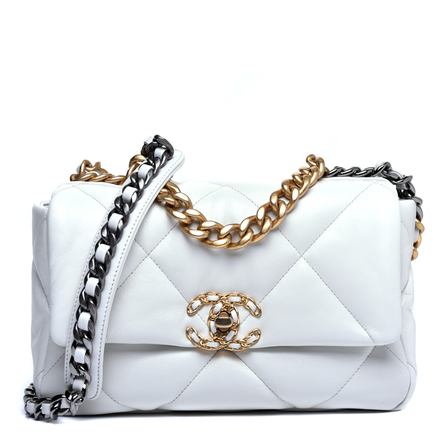 Goatskin Quilted Medium 19 Flap White | Fashionphile
