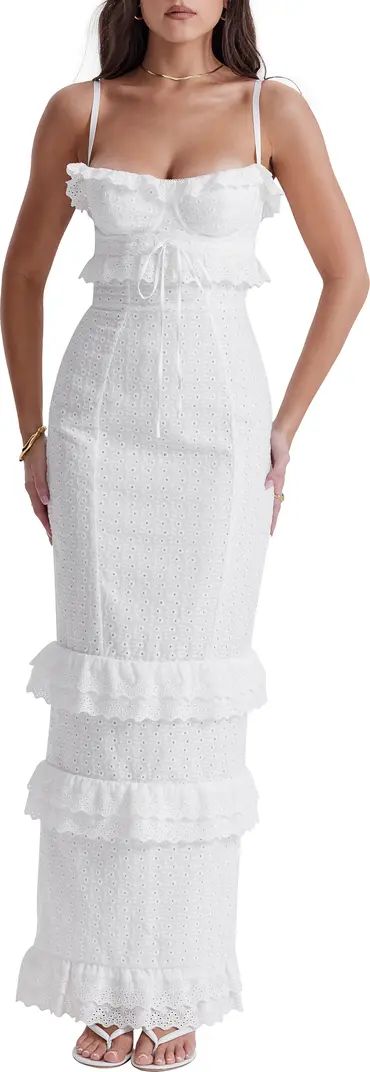 HOUSE OF CB Eve Ruffle Broderie Anglaise Maxi Dress | Nordstrom | Nordstrom