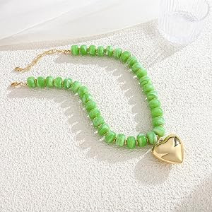 Gold Heart Pendant Necklaces for Women Colorful Acrylic Resin Beaded Choker Necklace Fashion Chun... | Amazon (US)