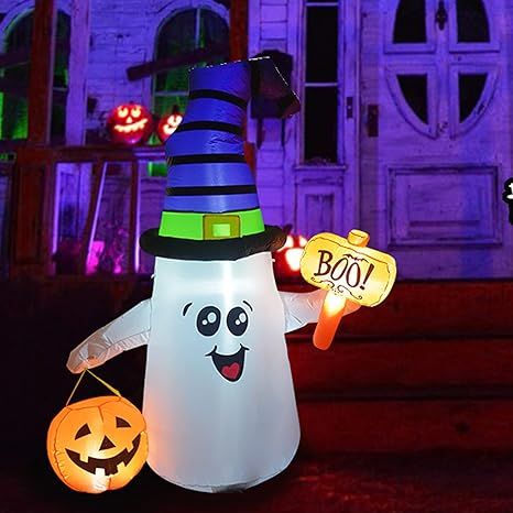 GOOSH 5 FT Halloween Inflatable Outdoor Cute Ghost with Dunces Cap, Blow Up Yard Decoration Clear... | Amazon (US)