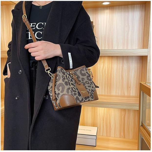 Leopard Print Drawstring Bucket Bag Cheetah Pu Leather Crossbody Drawstring Bucket Handbag Hobo B... | Amazon (US)