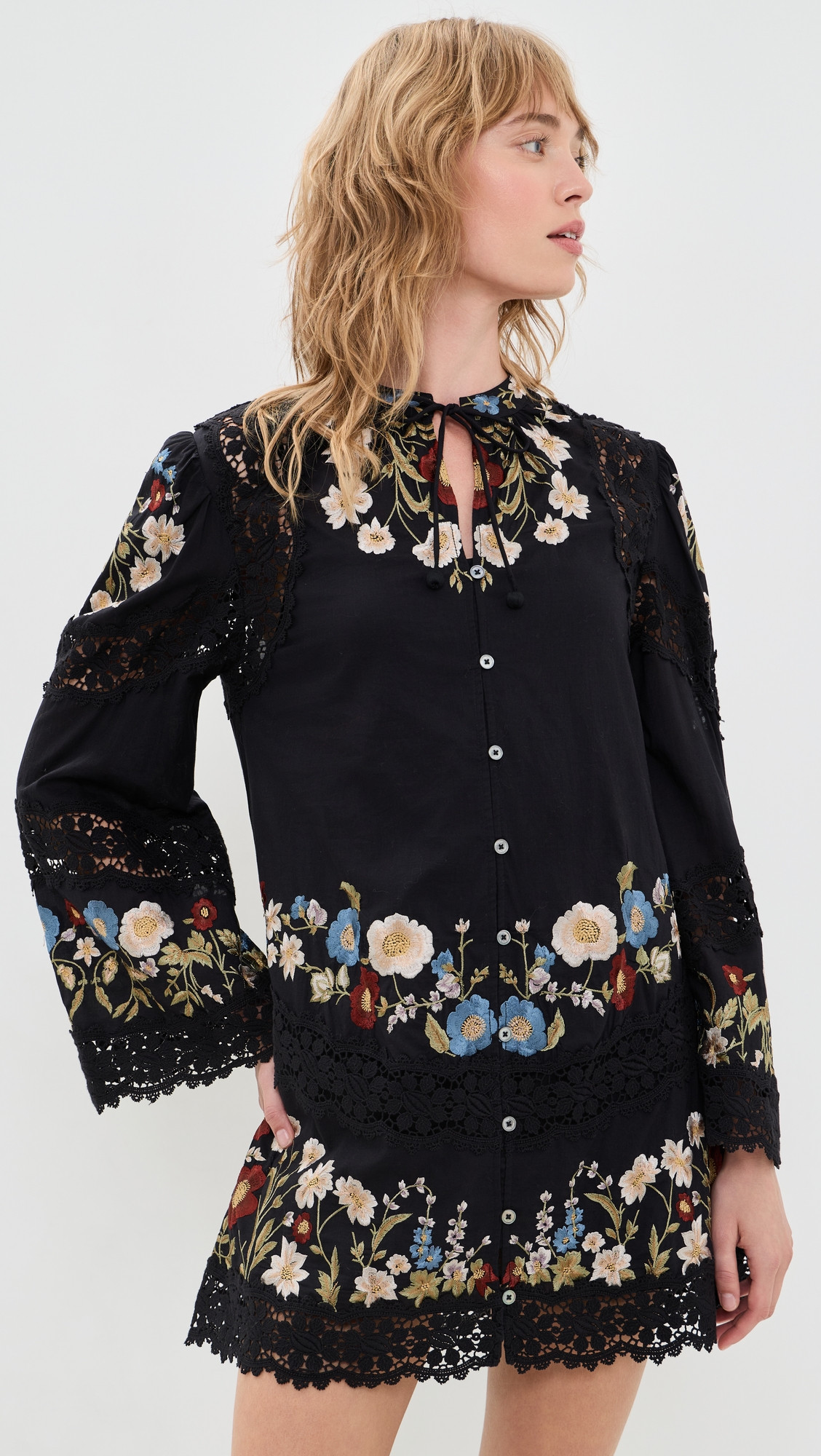 Sea Ruwa Embroidered Flare Mini Dress Black XXS | Shopbop