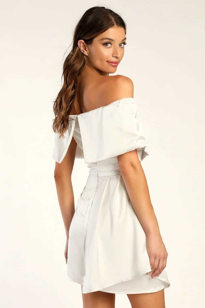 Always Celebrating Ivory Satin Off-the-Shoulder Mini Dress | Lulus (US)