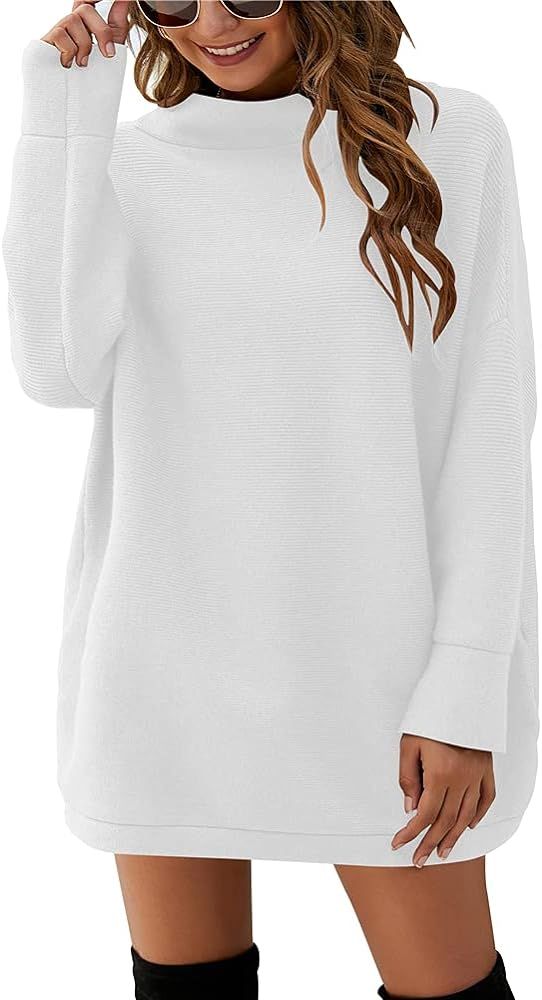 MISSJOY Women Casual Turtleneck Batwing Sleeve Slouchy Oversized Ribbed Knit Tunic Sweaters | Amazon (US)