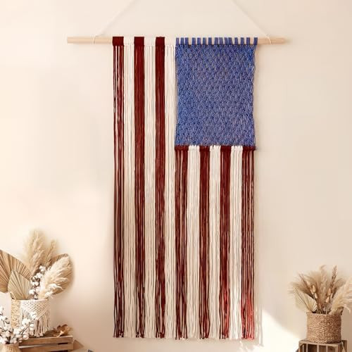 Moukeren Macrame American Flag Wall Hanging 4th of July Patriotic Woven Tapestry Vintage Boho Red... | Amazon (US)