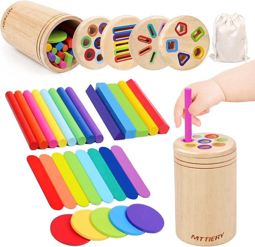 4 in 1 Wooden Color Sorting Toy, Montessori Toys for 2 3 4 Year Old | Amazon (US)