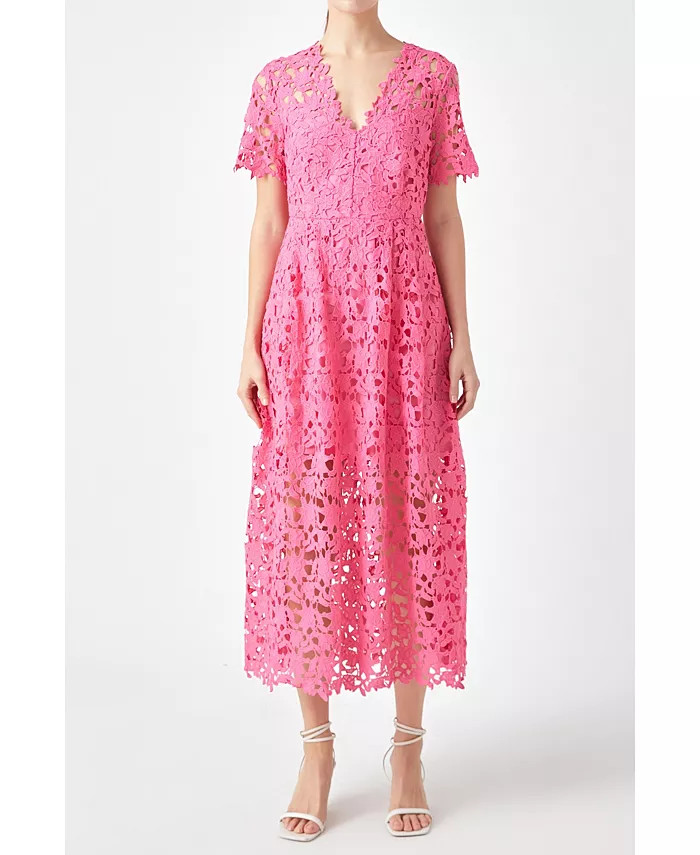 endless rose Women's All Over Lace Short Sleeves Midi Dress - Macy's | Macy's