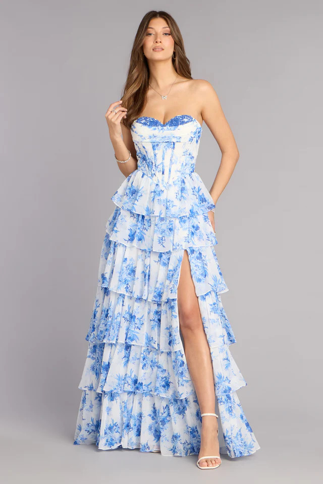 Amalia Floral Chiffon Formal Dress | Windsor Stores