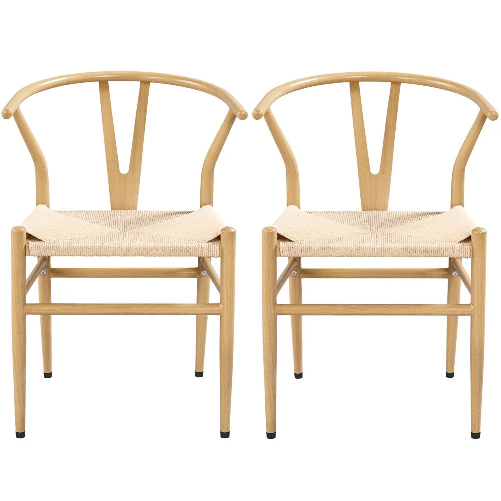 Topeakmart Set of 2 Mid-Century Metal Dining Chair Y-Shaped Backrest Weave Dining Chair Wood - Wa... | Walmart (US)
