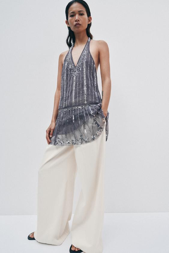 SEQUIN HALTER MINI DRESS | Zara US