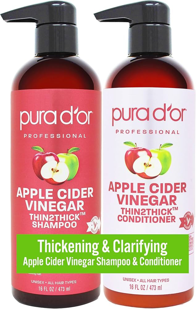 PURA D'OR Apple Cider Vinegar Thin2Thick Set (16oz x 2) ACV Shampoo & Conditioner, Clarifying - B... | Amazon (US)