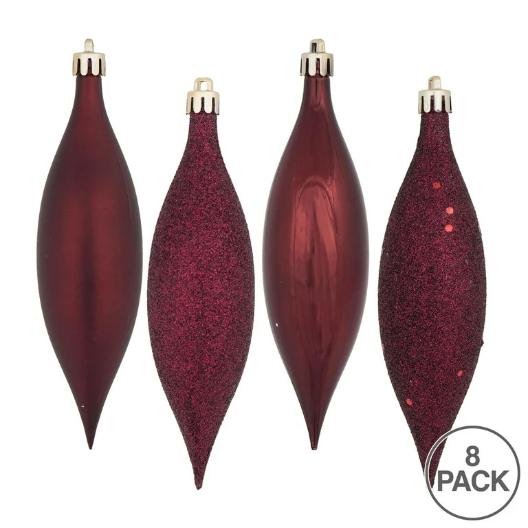 Vickerman 5.5" Burgundy Finial Drop Christmas Ornament, Assorted 4 Finish, 8 per Pack | Walmart (US)