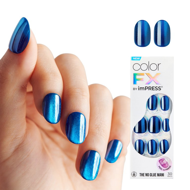 Kiss imPRESS Color FX  Short Oval Press-on Nails, Blue, 30 Pieces | Walmart (US)