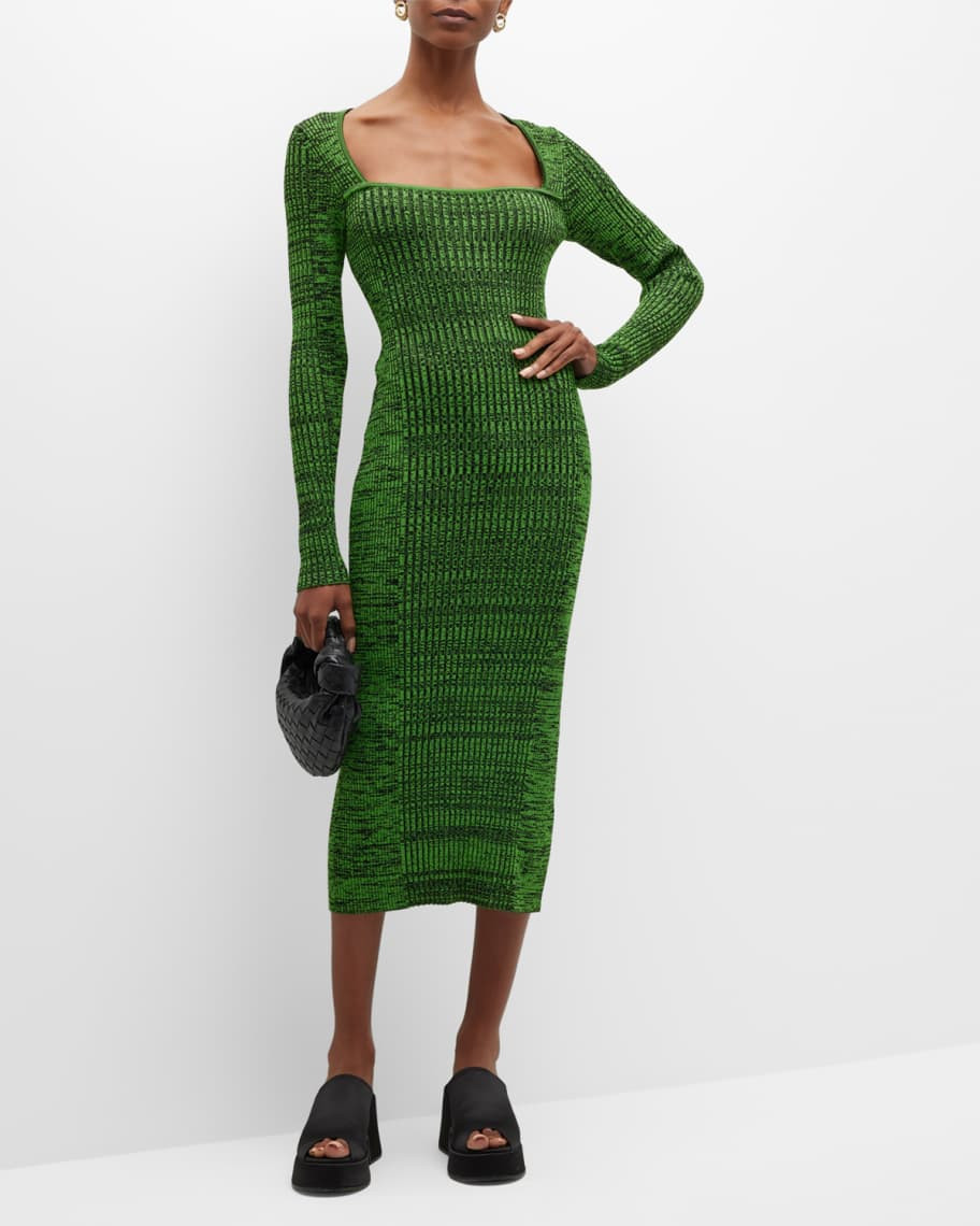 Ganni Ribbed Square-Neck Midi Dress | Neiman Marcus