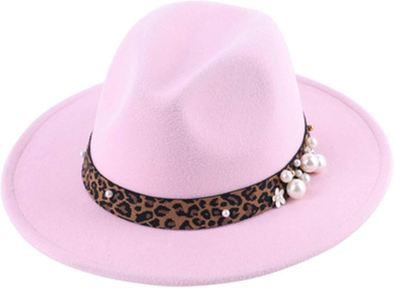 XIAOSHI Fashion Girl Women Leopard Belt Buckle Pearl Fedora Hat Cap | Amazon (US)