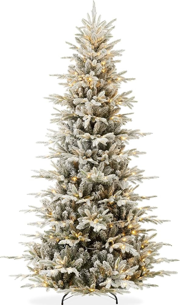 Best Choice Products Lighted Aspen Christmas Tree, 7.5ft Flocked Artifical Noble Fir, Pre-Lit Whi... | Amazon (US)