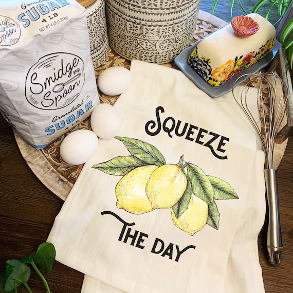 Lemons Tea Towel, Squeeze the day lemon gift, lemons tea Towel flour sack towel, Lemons flour Sac... | Etsy (US)