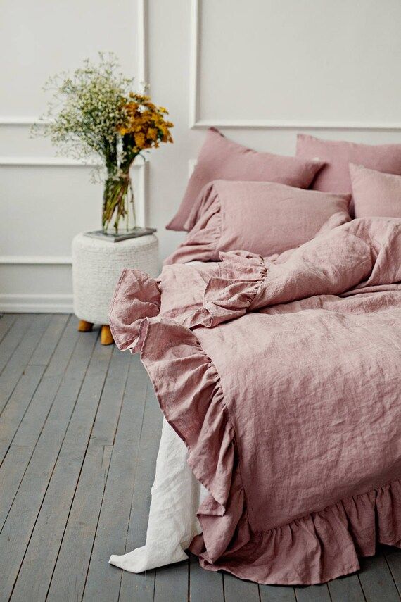Ruffled linen duvet cover. Custom linen bedding. King, Queen, Twin, Full, Double sizes. Farmhouse de | Etsy (CAD)