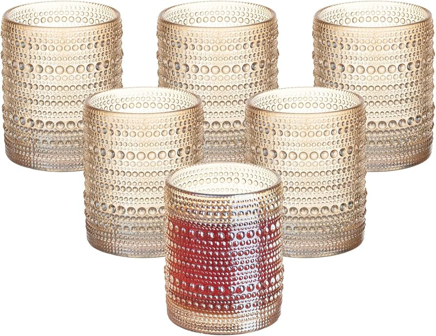 XKXKKE Amber Hobnail Beaded Drinking Glasses Set of 6, 12 oz Vintage Glassware Set Romantic Water... | Amazon (US)