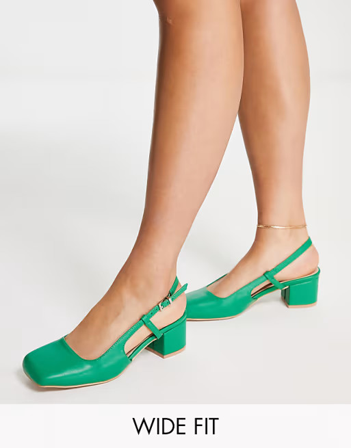 RAID Wide Fit Sisily square toe sling back shoes with mid heel in greenwindow.asos.performance.ma... | ASOS (Global)