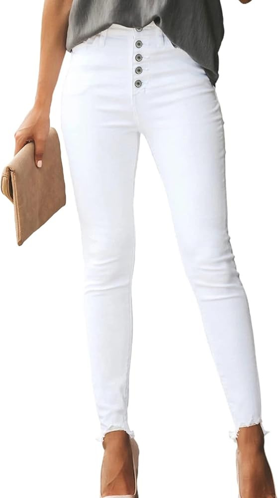 Astylish Womens High Waisted Skinny Jeans Slim Fit Button Fly Long Denim Pants | Amazon (US)