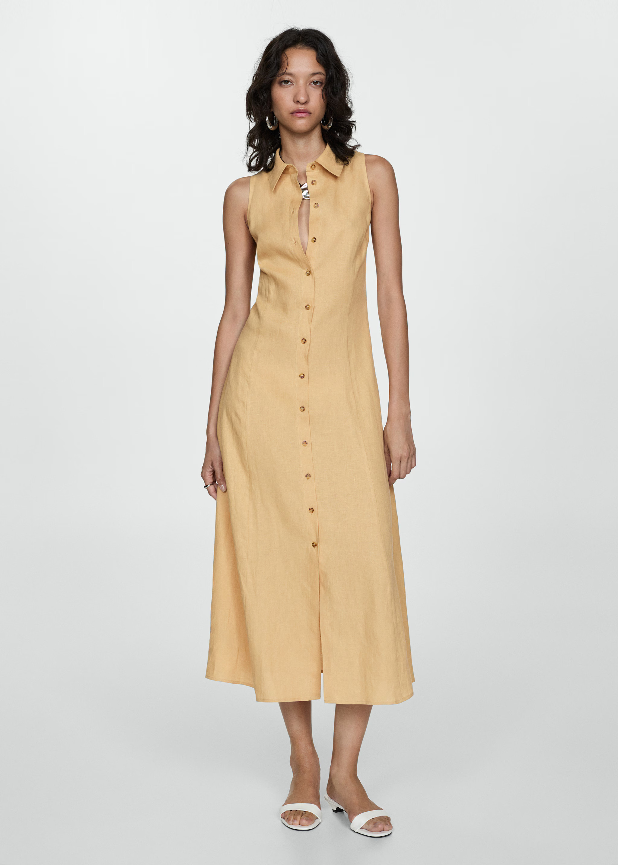 Linen-blend shirt dress | MANGO (US)