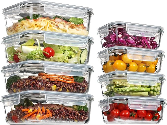 Vtopmart Glass Containers with Lids, 8 Pack Glass Meal Prep Containers, Lunch Box with BPA Free, ... | Amazon (UK)